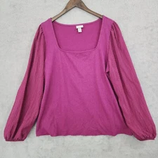 Ava & Viv Womens Purple Long-Sleeve Square-Neck Top 2X Cotton Blend 16PT