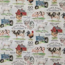 Dairy Farm Fabric By the Yard Farm Animals Cow Rooster Pig Quilting Cotton t4/17