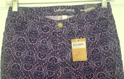 NWT Lands End Kids Plum Paisley Pencil Leg Adjustable Band Corduroy Pants Sz 12 - Picture 2 of 6