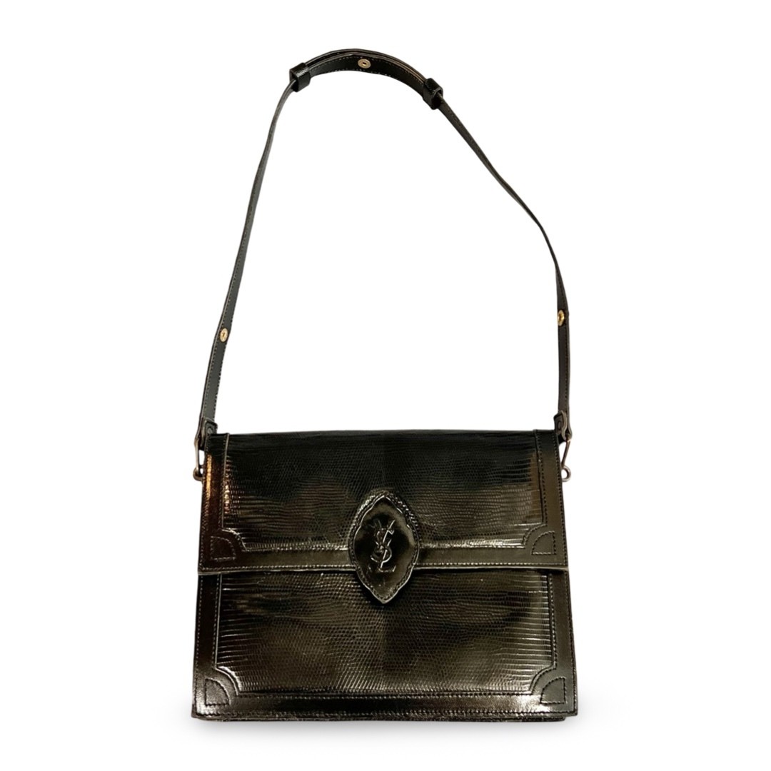 Yves Saint Laurent YSL Logo Embossed Leather Black 2-Way Shoulder Bag