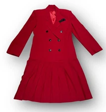 Vintage Oleg Cassini Red Double Breasted Pleated Dress Women’s M 41” Long