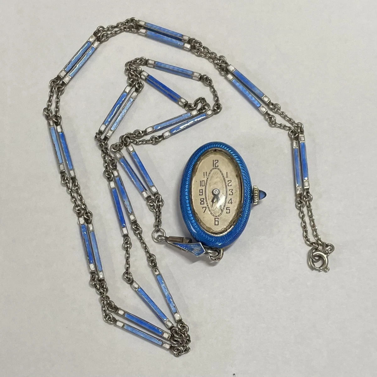 Vintage Buler Pendant Watch Women 21mm Blue Enamel Orb /Globe 17J Swiss Manual Other Enamel Case Wristwatches for sale | eBay main image 2