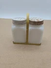 Vintage Milk Glass Salt and Pepper Shaker Set Yellow Caddy Art Deco Kitchen