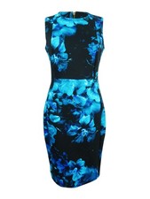Calvin Klein Women's Printed Scuba Sheath Dress (4, Cypress Multi)