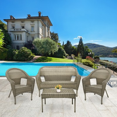 #ad Jeco Clark 4 Piece Resin Wicker Patio Sofa Set in Gray $672.99