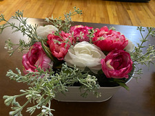 Artificial Pink  White Rose Arrangement in White Container, Plastic