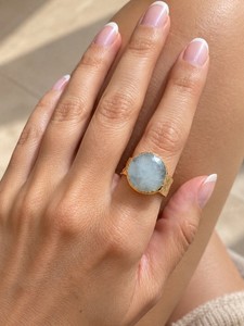 Authentic The Azure Eclipse 18K Gold- Plated Moonstone Ring Of Inner Clarity