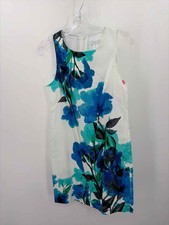 Pre-Owned London Times White Size 8P Printed Shift Knee Length Sleeveless Dress