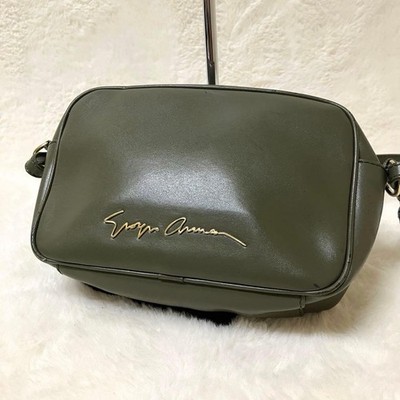 GIORGIO ARMANI Leather Shoulder Bag Khaki women hand bag purse handle