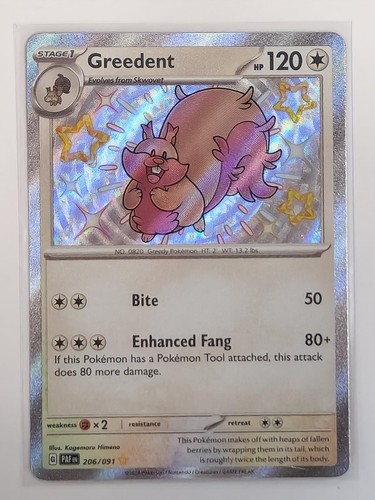 Greedent 206/091 Shiny Rare Paldean Fates Pokemon Holo Near Mint