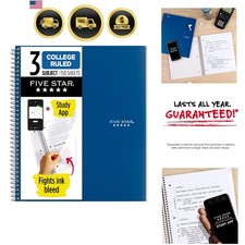 Spiral Notebook  Study App, 3 Subject, College Ruled Paper, 8-1/2" x 11", 15...