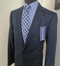NWT Stafford Blazer Checked 46L Wool Blend Navy Blue Plaid Sport Coat Jacket New