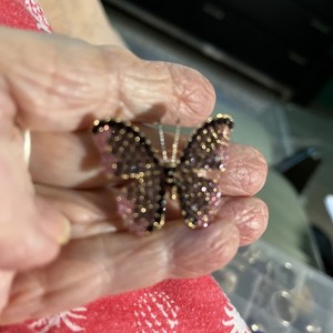 Authentic Tiny Butterfly Pin. Pink Colors Gold Plated 1.5” X 1.5”. Darling And Special