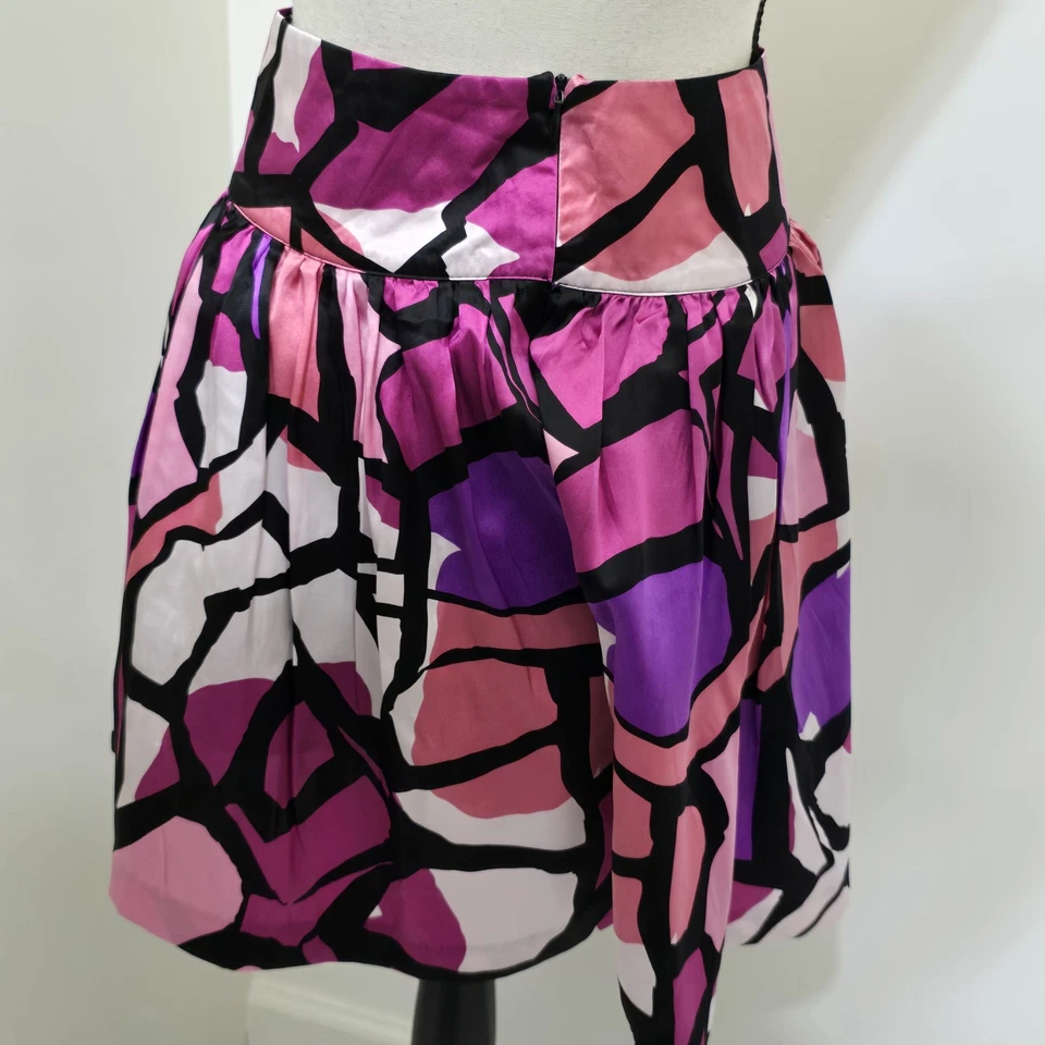 y2k High Waisted Pleated Colorful Art Flared Silk Mini Skirt Lined 2 KENSIE GIRL - Image 3 of 4