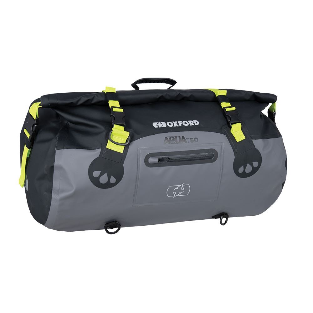 Oxford Aqua T50 Motorcycle Luggage Tail Bag Roll Bag Black/Grey/Fluo