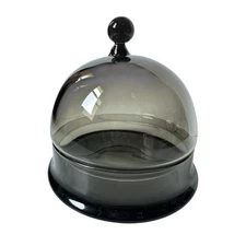 Mid 20th Century French Vintage Cheese Keeper Server Tray Olive Green Dome Glass