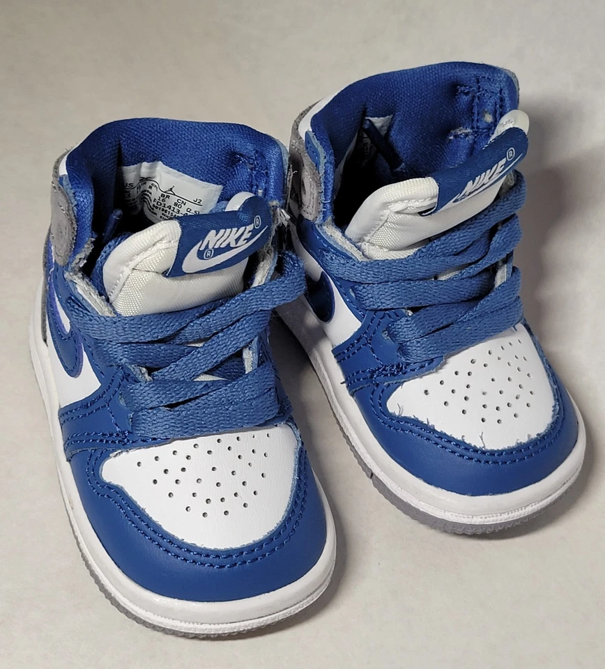 Nike Air Jordan Baby Toddler 1 Retro High OG TD True Blue Sneakers Shoes 2C - Image 4 of 4