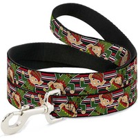 Dog Leash Christmas Elves/Stripes Black/Red/White/Green (Us Import)