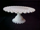 Vintage Westmoreland White Milk Glass Lattice Edge Cake Pedestal / NICE