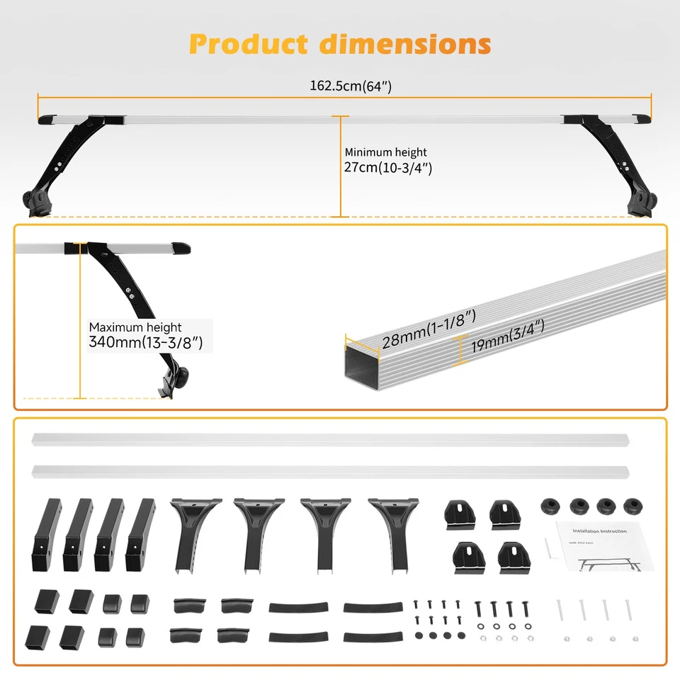 63" Roof Rack Crossbars Cargo Carrier Rain Gutter For Mini Cooper S R55 Clubman - Image 2 of 4