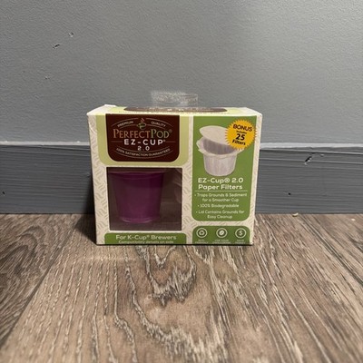 New Perfect Pod EZ-Cup 2.0 Reusable Filter w/ 25 Disposable Paper Filters K Cup