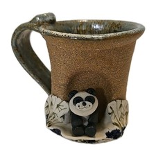 Art Pottery Handmade Ceramic Cup With Adorable Panda Bear. One Of A Kind!!!