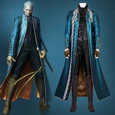 Devil May Cry 3 Vergil Cosplay Trench Coat Complete Game Halloween Party