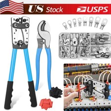 Heavy Duty Battery Cable Crimping Tool Wire Lug Crimper Terminal Copper Lugs Kit