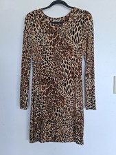 Size S true fit brown black leopard print dress, long sleeve. Excellent cond