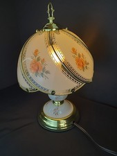 Vtg Style Floral Rose Touch Lamp Works Brass Six Glass Panels Grannycore EUC