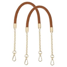 2Pcs 62cm/24.4" PU Leather Braided Purse Strap Light Brown, Light Gold Buckle 