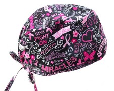 Black  Pink Breast Cancer Awareness Doctor Nurse Scrub Cap Hat RN