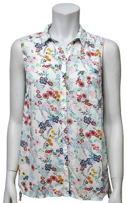 H & M DIVIDED weiß bunt Blumenmuster Knopfleiste ärmellos Bluse Top Größe 8