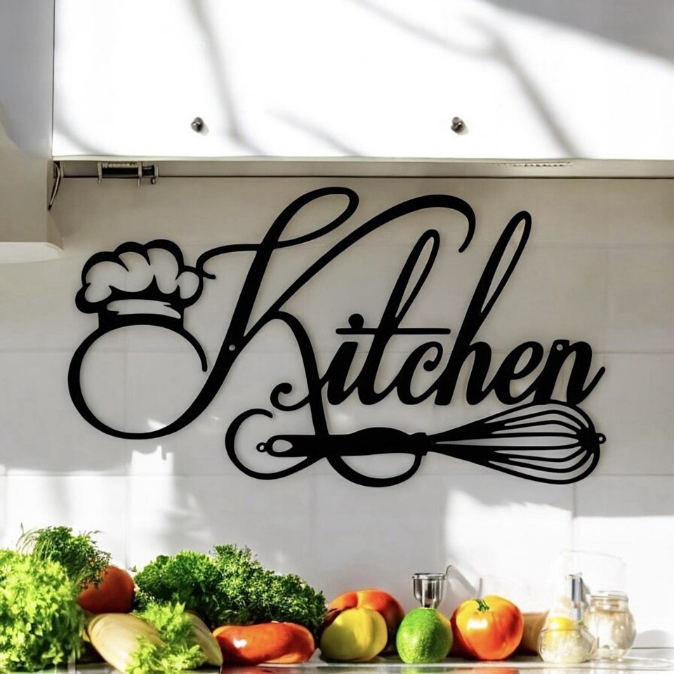 Black Metal Wall Art Chef Hat, Kitchen & Whisk Design Kitchen