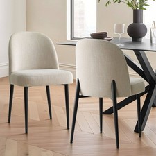Set of 2 Linen Modern Accent Dining Chairs with Padded Seat Black Metal Legs