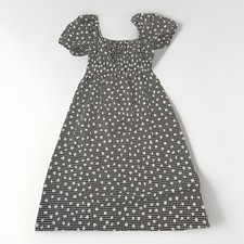 Sophie Rue Med. Gingham Floral Puff Sleeve Smocked Waist Midi Dress Cottagecore
