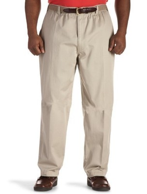Harbor Bay Mens Pants 1X Khaki Elastic Waist Pull On Casual Comfort Regular