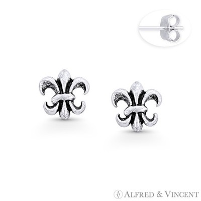 Fleur-De-Lis Flower New Orleans Mardi Gras Stud Earrings in 925 Sterling Silver