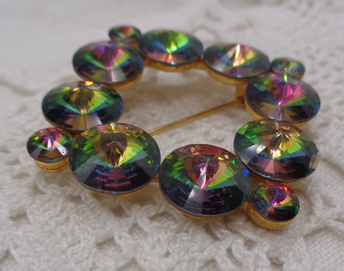 Vintage WATERMELON RIVOLI Rhinestone BROOCH - Picture 3 of 4