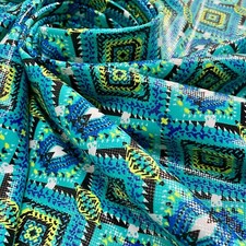 4 Way Stretch Fabric Blue Geometric Print Nylon Spandex by Yard for Swimwear
