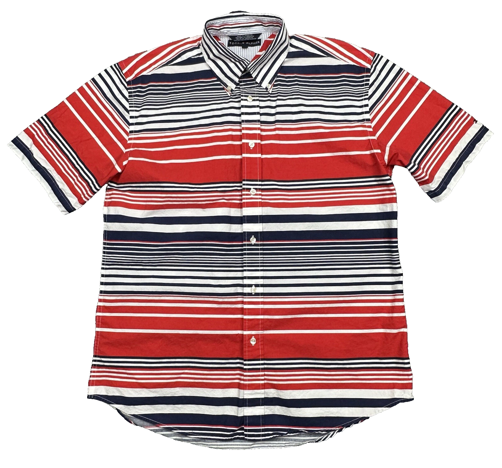 Vintage Tommy Hilfiger Shirt Mens Large Red White Blue Striped Y2K Button Down