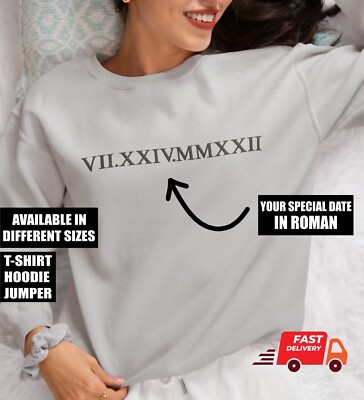 Individuell bestickter Hoodie mit römischen Ziffern, personalisiertes Geschenk für Paare, individuelles Datum