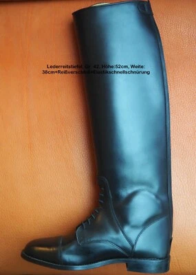 Lederreitstiefel Gr. 42 Höhe:52 Weite:38cm+langer Reissverschluss+Schnürung vorn - Bild 1 von 4