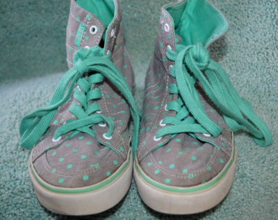 Girls size 13 Vans high top canvas sneakers Gray with dots