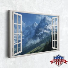 Window to the White Peaks Wall Art, Canvas Print for Home Decor, Art Poster