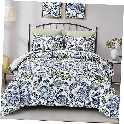 Floral Comforter Set Size 7 Pieces Bed in A Bag Botanical Queen Blue Green