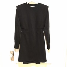Zara Shoulder Pad Dress Graphic Weekend Text Black Small Cotton