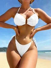 Halter Tie Side Bikini Swimsuit Set Women's Size Medium White NEW