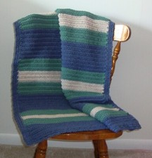 Slate Blue, Green  Light Beige Crochet Baby Afghan / Blanket -NEW -VERY PRETTY 