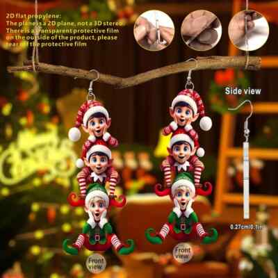 2D Flat, Pair of 2D Acrylic Material Three Elves Pattern Earrings Colorful